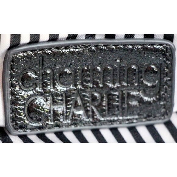 CHARMING CHARLIE STITCHED BLACK POLYURETANE SHOULDER BAG HANDBAG TOTE HOBO PURSE - Picture 8 of 13